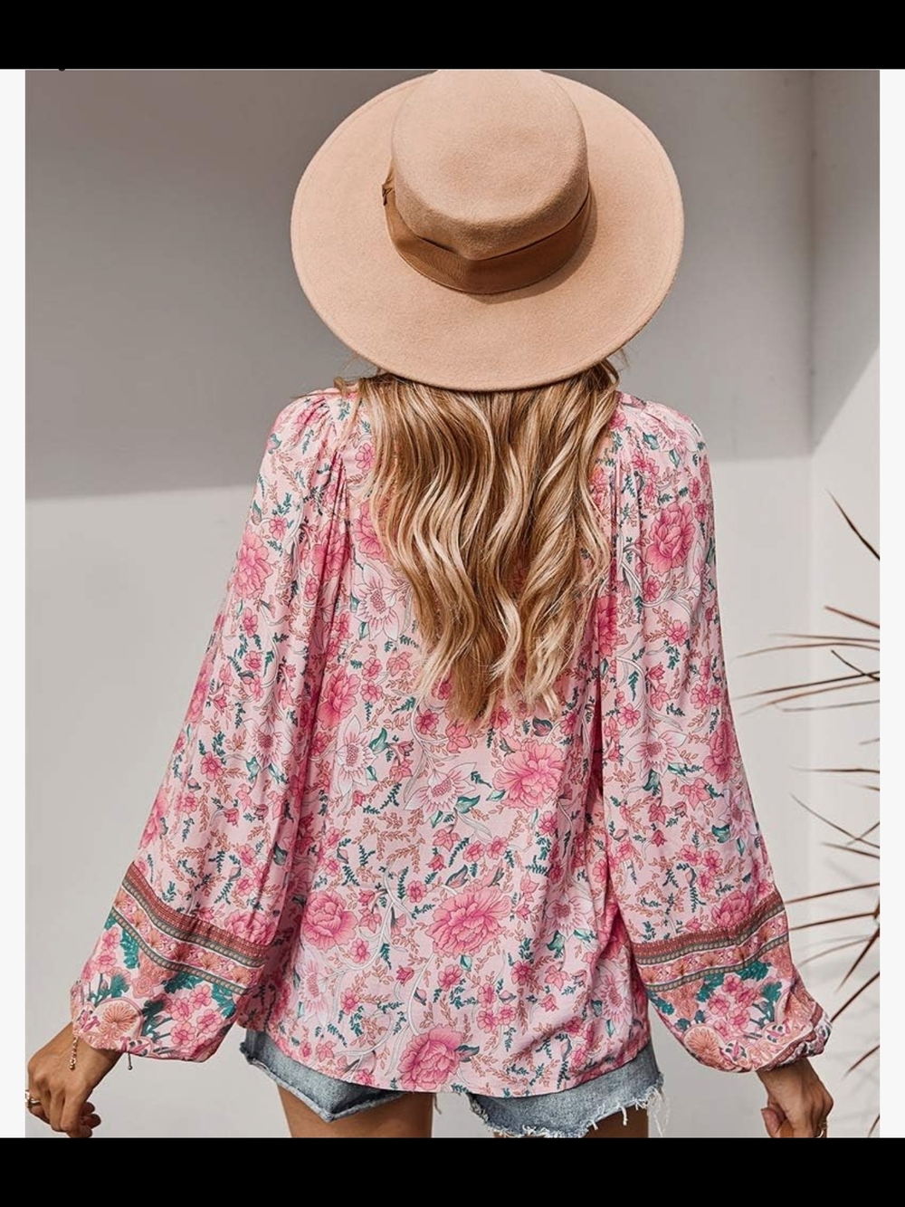 Women's Pink Floral Tie-Front Boho Tunic - Picture 2 of 8